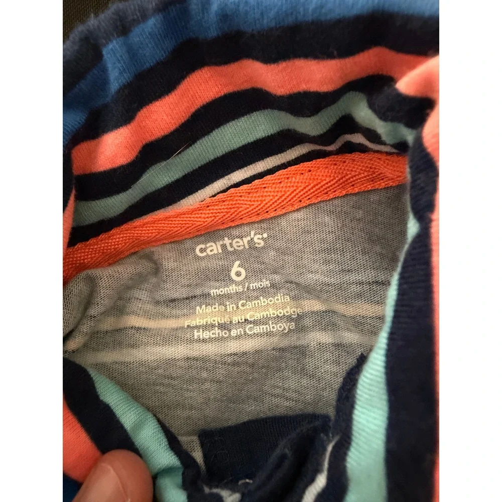 Carters Baby Boys 6 Months Striped Polo Bodysuit Navy Blue Shark Short Sleeve